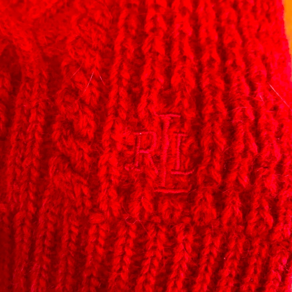 Lauren Ralph Lauren red angora lambswool cable knit scarf women 62” x 9” EUC - Picture 2 of 6